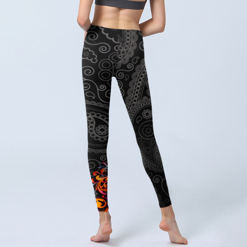 Leggings da palestra con motivo floreale e paisley a contrasto forte, pantaloni da yoga da donna, Buddha Stones - image 6