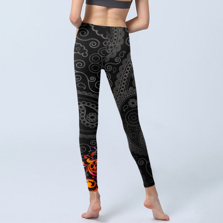 Leggings da palestra con motivo floreale e paisley a contrasto forte, pantaloni da yoga da donna, Buddha Stones - image 6