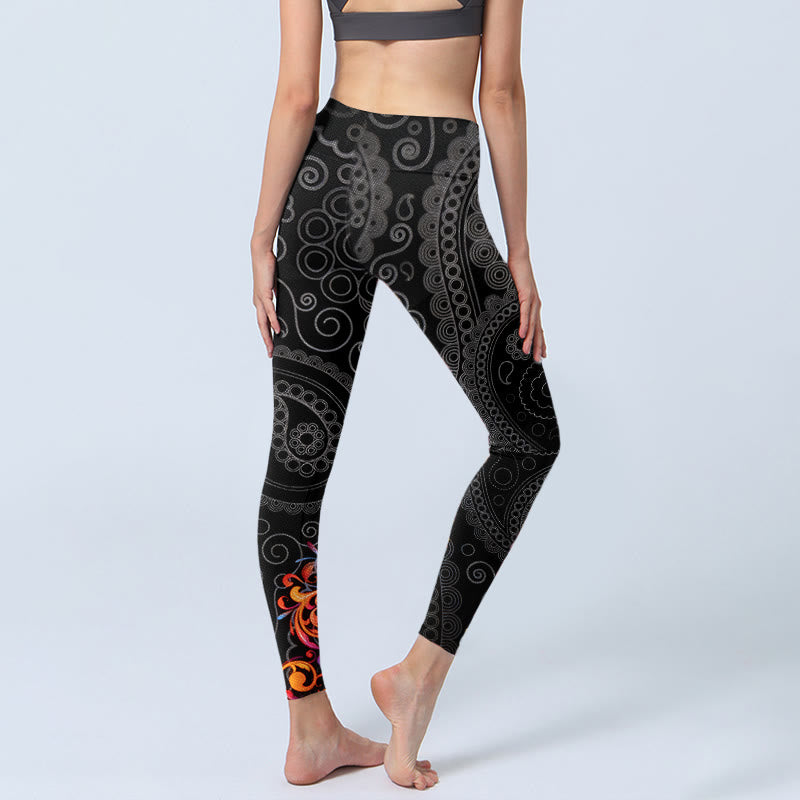 Leggings da palestra con motivo floreale e paisley a contrasto forte, pantaloni da yoga da donna, Buddha Stones - image 4