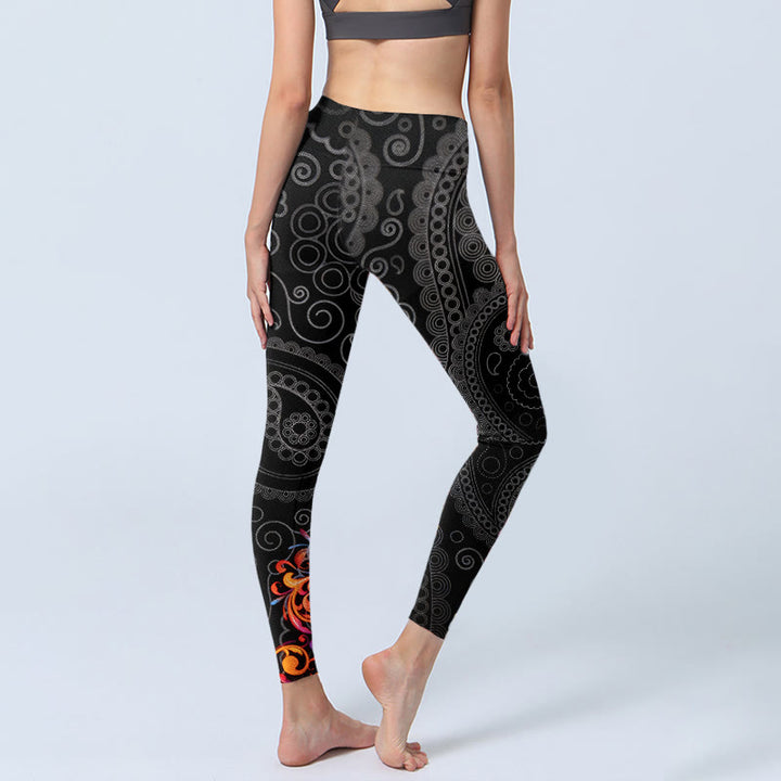 Leggings da palestra con motivo floreale e paisley a contrasto forte, pantaloni da yoga da donna, Buddha Stones - image 4
