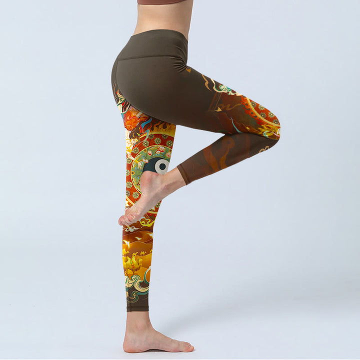 Leggings da palestra da donna con motivo a fiori, motivo a pietre colorate Buddha Stones, fata, fiamma, cammello e capra, pantaloni da yoga - image 3