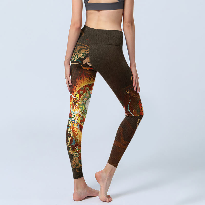 Leggings da palestra da donna con motivo a fiori, motivo a pietre colorate Buddha Stones, fata, fiamma, cammello e capra, pantaloni da yoga - image 4