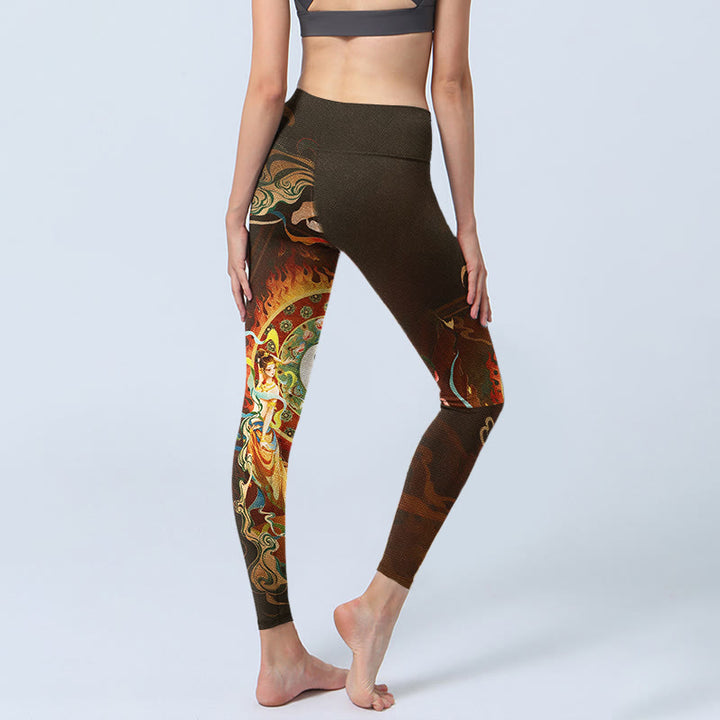 Leggings da palestra da donna con motivo a fiori, motivo a pietre colorate Buddha Stones, fata, fiamma, cammello e capra, pantaloni da yoga - image 4