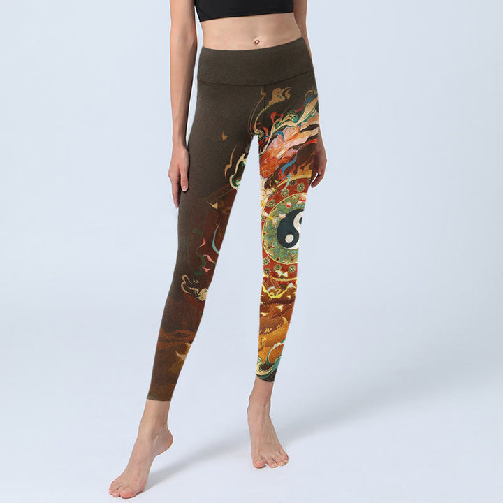Leggings da palestra da donna con motivo a fiori, motivo a pietre colorate Buddha Stones, fata, fiamma, cammello e capra, pantaloni da yoga - image 5