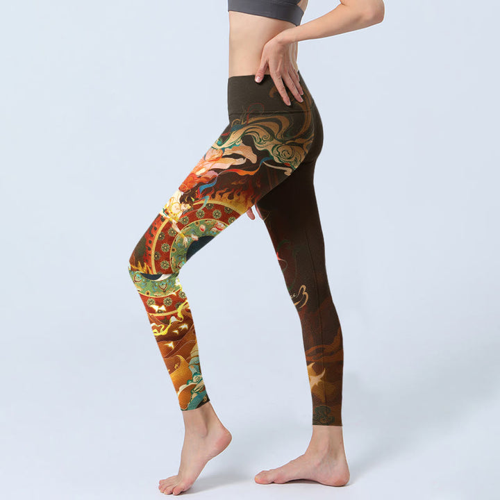Leggings da palestra da donna con motivo a fiori, motivo a pietre colorate Buddha Stones, fata, fiamma, cammello e capra, pantaloni da yoga - image 2