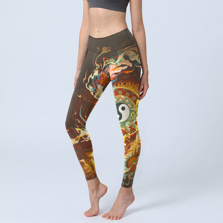 Leggings da palestra da donna con motivo a fiori, motivo a pietre colorate Buddha Stones, fata, fiamma, cammello e capra, pantaloni da yoga - Marrone sella - US18, UK/AU22, EU50 (4XL) - image 0