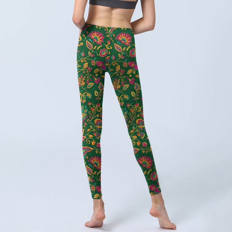 Leggings da palestra con motivo a foglie e fiori dai colori vivaci, pantaloni da yoga da donna, Buddha Stones - image 6
