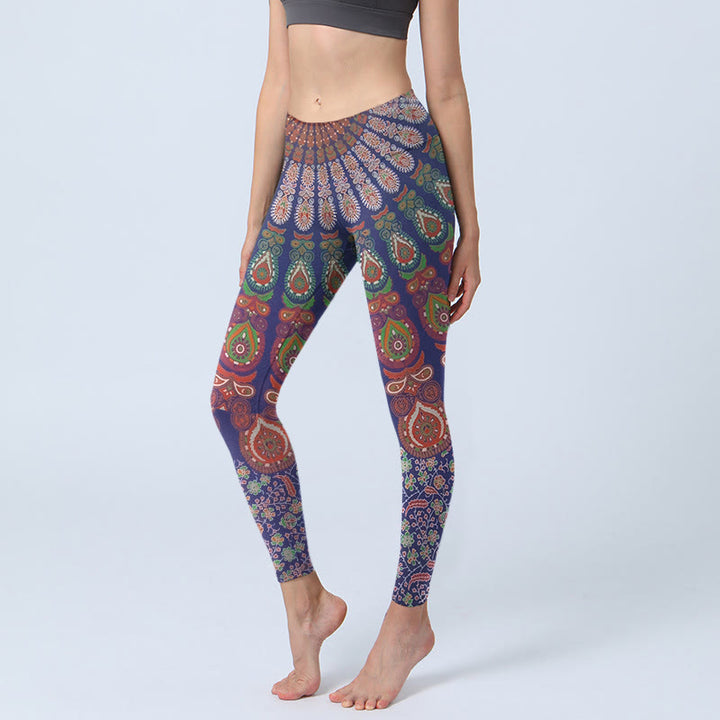 Leggings da palestra con motivo floreale paisley Buddha Stones, pantaloni da yoga da donna - Ardesia Blu - US18, UK/AU22, EU50 (4XL) - image 0