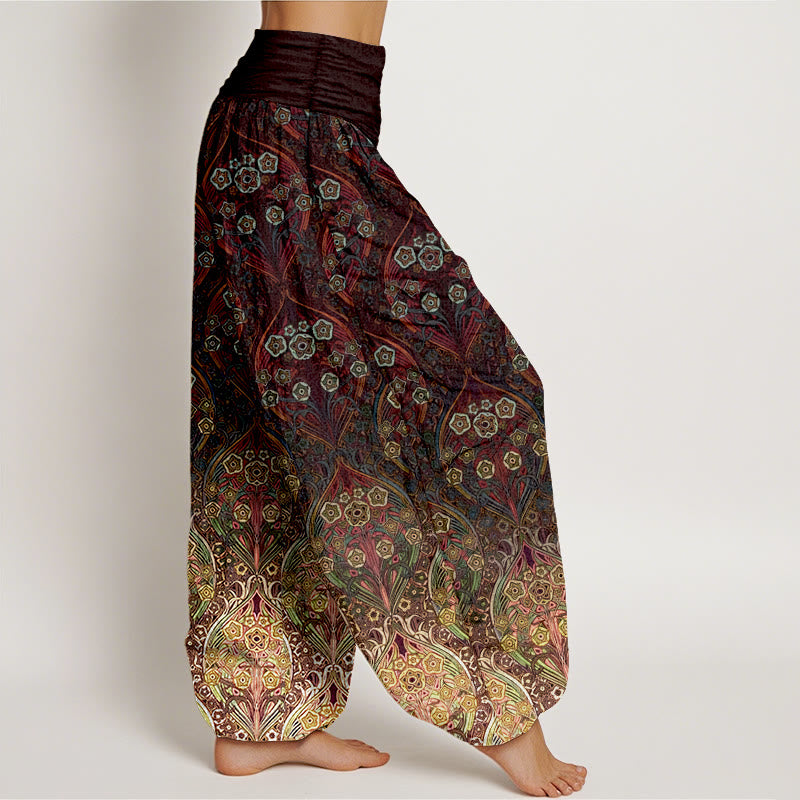 Pantaloni harem da donna con elastico in vita e motivo floreale retrò in puro cotone Buddha Stones - image 2