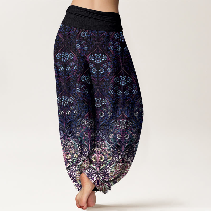 Pantaloni harem da donna con elastico in vita e motivo floreale retrò in puro cotone Buddha Stones - image 6