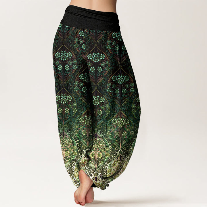 Pantaloni harem da donna con elastico in vita e motivo floreale retrò in puro cotone Buddha Stones - image 9