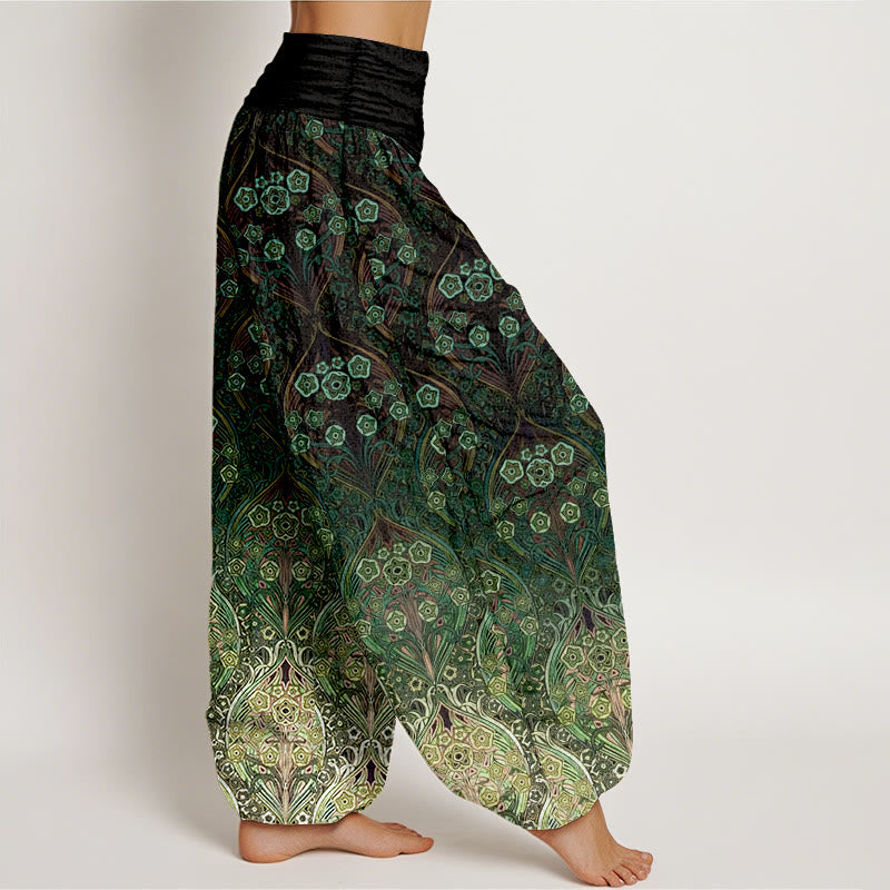 Pantaloni harem da donna con elastico in vita e motivo floreale retrò in puro cotone Buddha Stones - image 10
