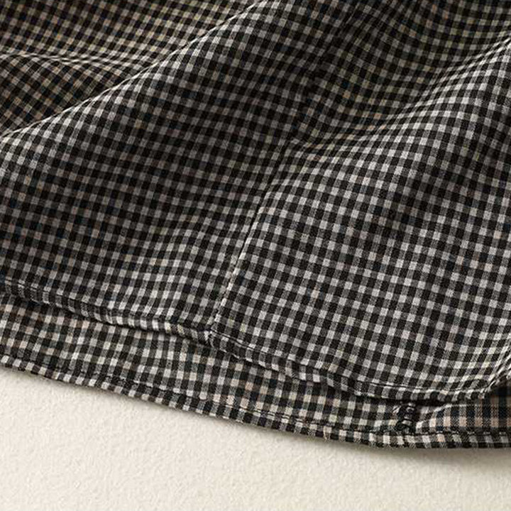 Abito midi a maniche lunghe con tasche, collo alto, motivo scozzese bianco e nero Buddha Stones - image 7