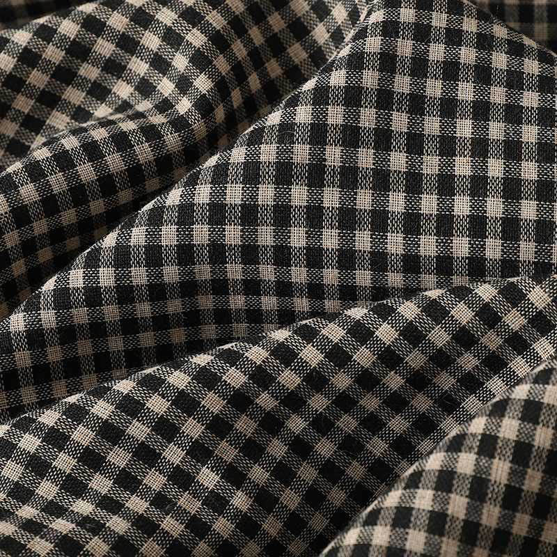 Abito midi a maniche lunghe con tasche, collo alto, motivo scozzese bianco e nero Buddha Stones - image 8