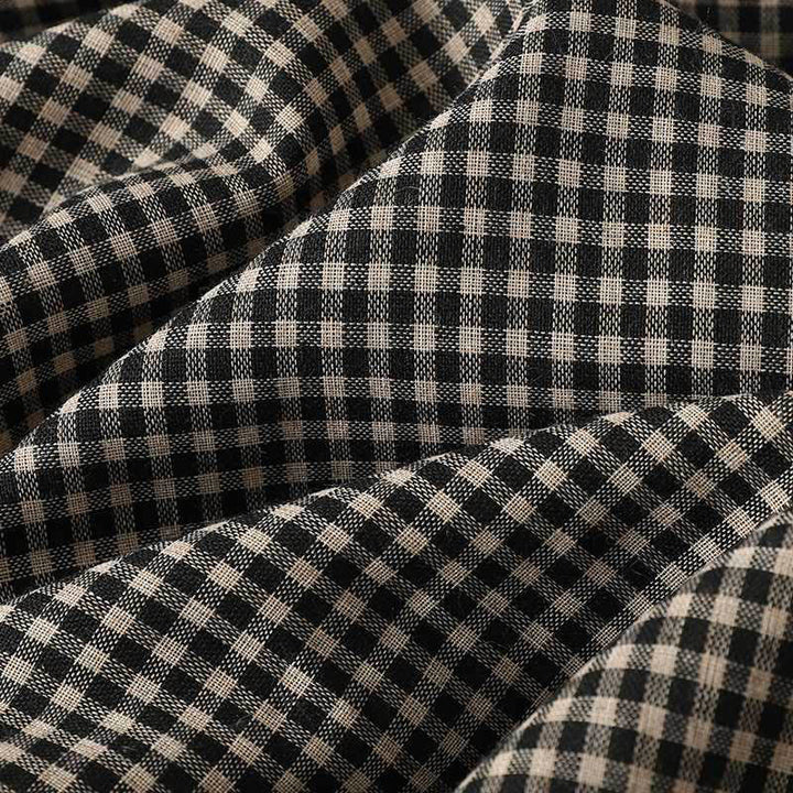 Abito midi a maniche lunghe con tasche, collo alto, motivo scozzese bianco e nero Buddha Stones - image 8