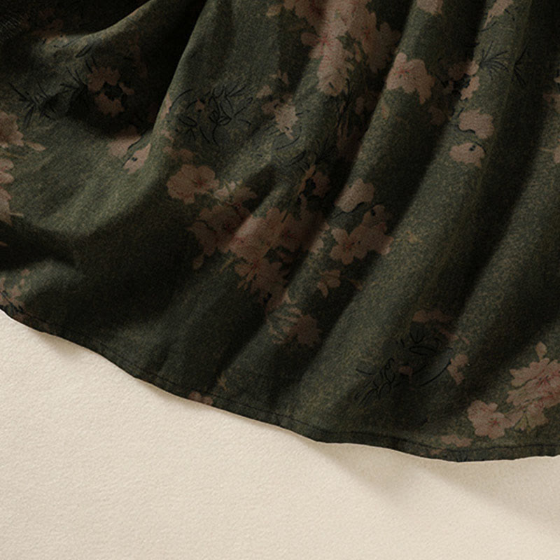 Abito midi a maniche lunghe con tasche, motivo stampato a fiori casual Buddha Stones e bottoni - image 6