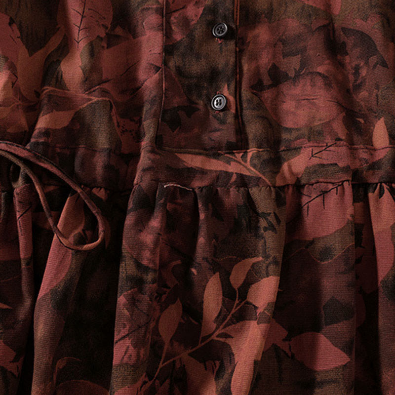 Abito midi a maniche lunghe con tasche, motivo stampato a fiori casual Buddha Stones e bottoni - image 12