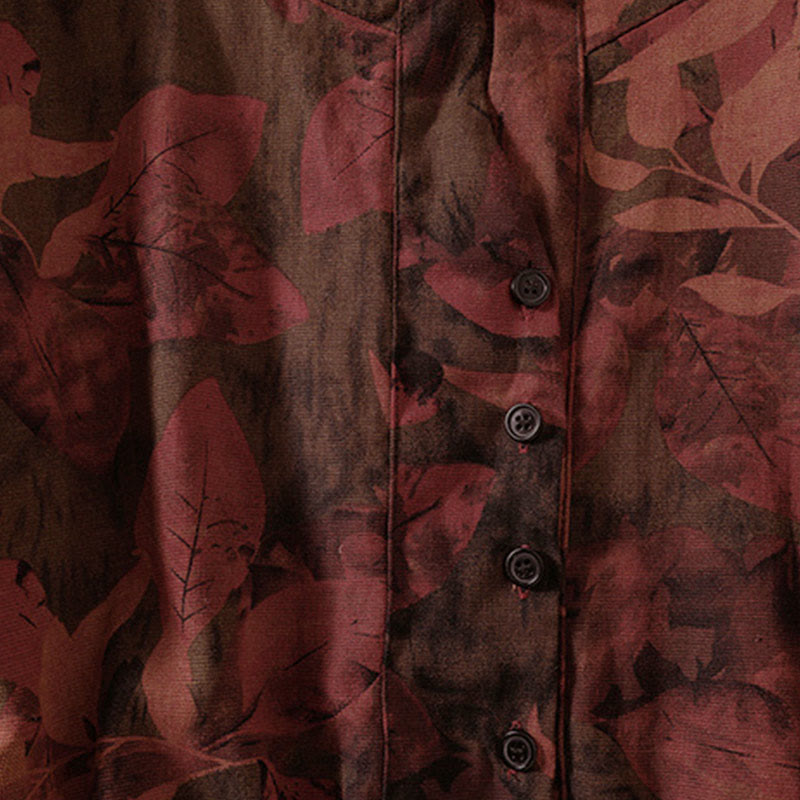 Abito midi a maniche lunghe con tasche, motivo stampato a fiori casual Buddha Stones e bottoni - image 11