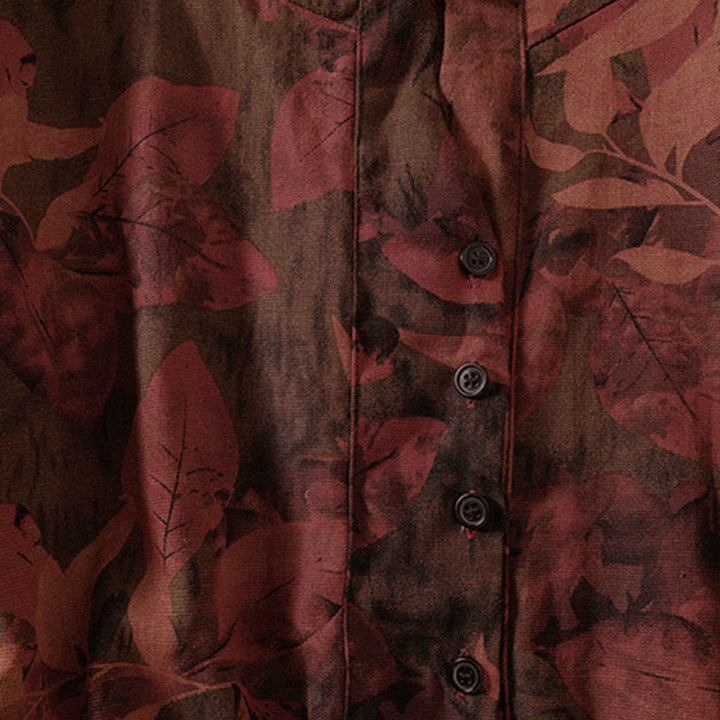 Abito midi a maniche lunghe con tasche, motivo stampato a fiori casual Buddha Stones e bottoni - image 11