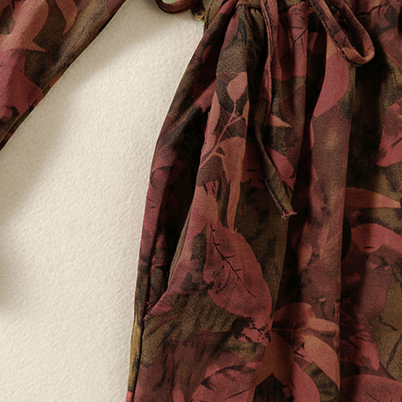 Abito midi a maniche lunghe con tasche, motivo stampato a fiori casual Buddha Stones e bottoni - image 14