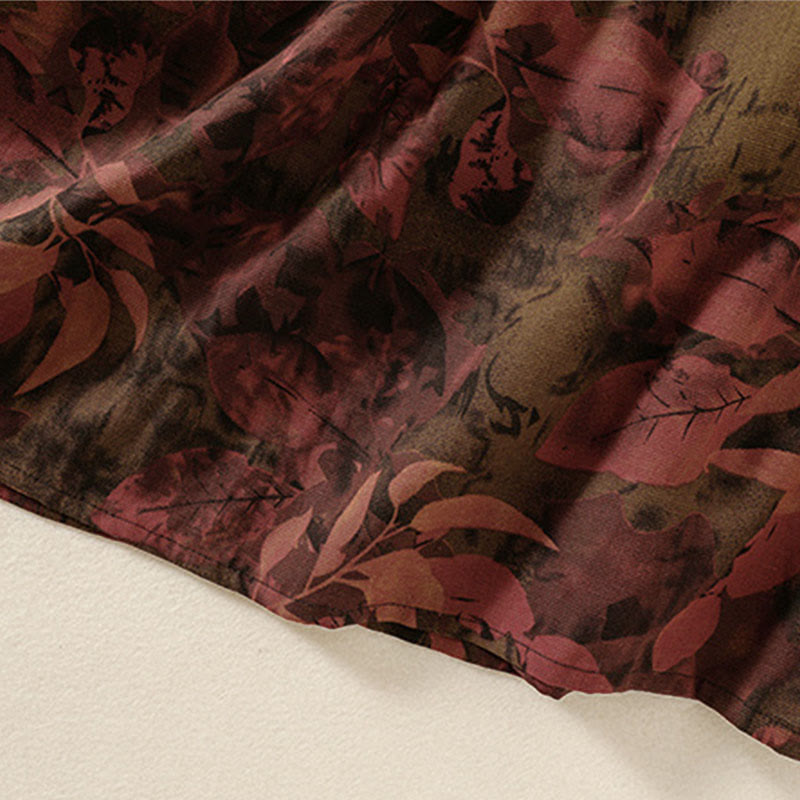 Abito midi a maniche lunghe con tasche, motivo stampato a fiori casual Buddha Stones e bottoni - image 16