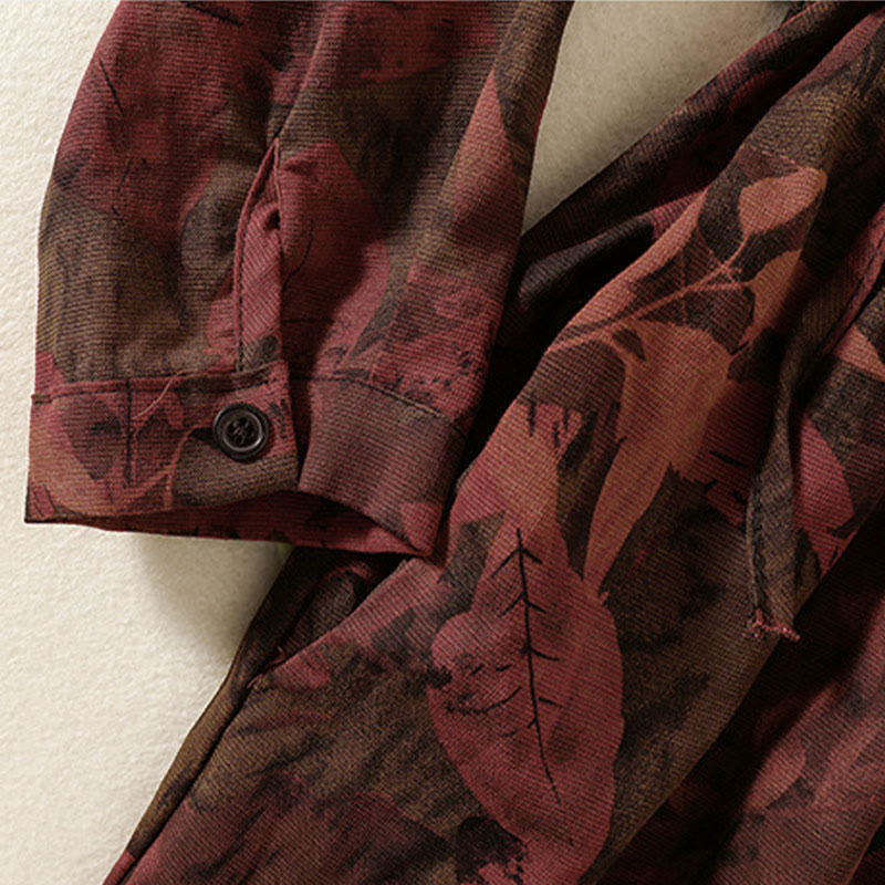 Abito midi a maniche lunghe con tasche, motivo stampato a fiori casual Buddha Stones e bottoni - image 13