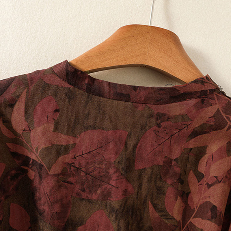 Abito midi a maniche lunghe con tasche, motivo stampato a fiori casual Buddha Stones e bottoni - image 10