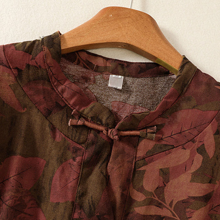 Abito midi a maniche lunghe con tasche, motivo stampato a fiori casual Buddha Stones e bottoni - image 9