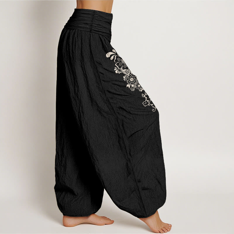 Pantaloni harem da donna con elastico in vita, modello semplice ed elegante a forma di fiore e farfalla, in puro cotone , Buddha Stones - image 7