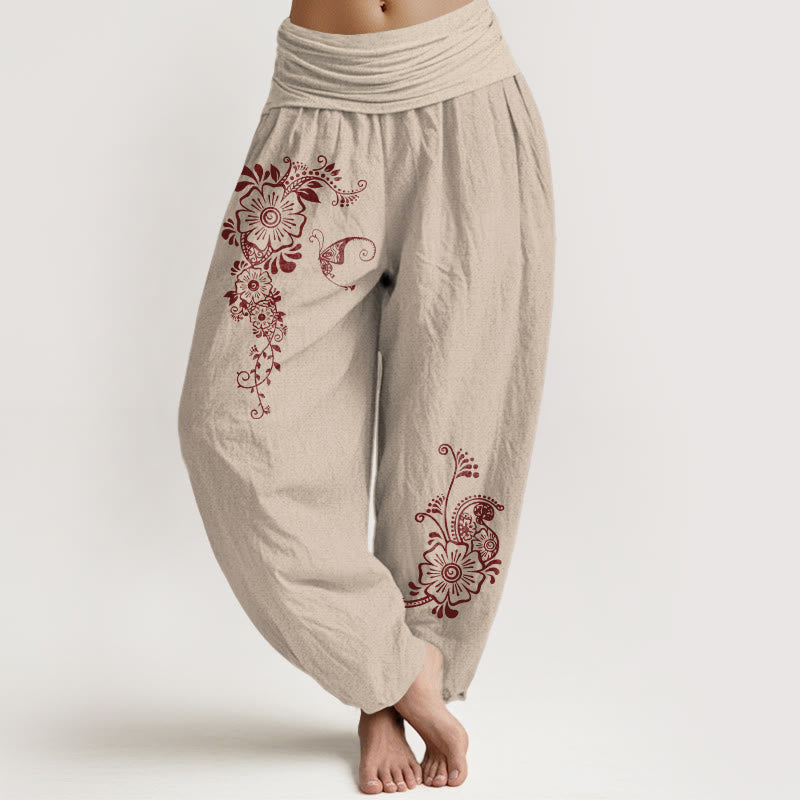 Pantaloni harem da donna con elastico in vita, modello semplice ed elegante a forma di fiore e farfalla, in puro cotone , Buddha Stones - Abbronzatura - US16, UK/AU20, EU48 (3XL) - image 11