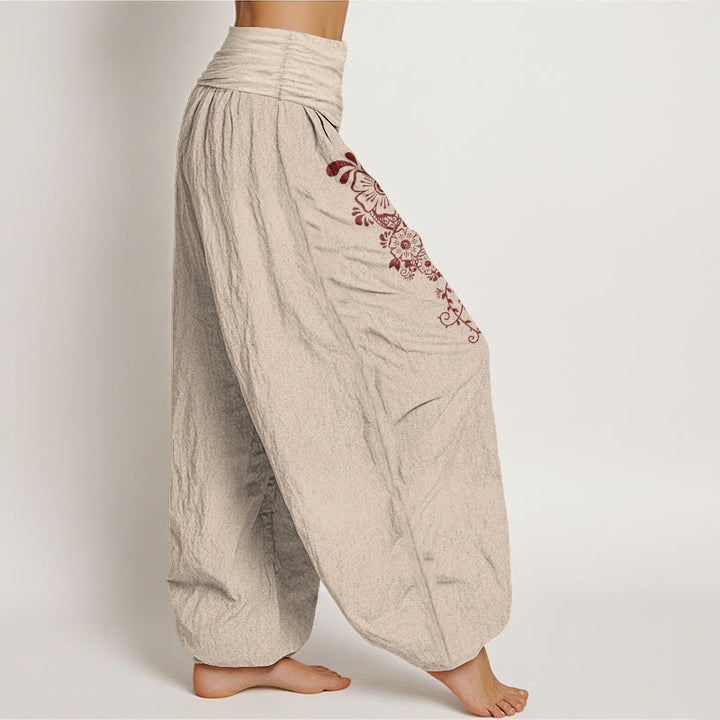 Pantaloni harem da donna con elastico in vita, modello semplice ed elegante a forma di fiore e farfalla, in puro cotone , Buddha Stones - image 13