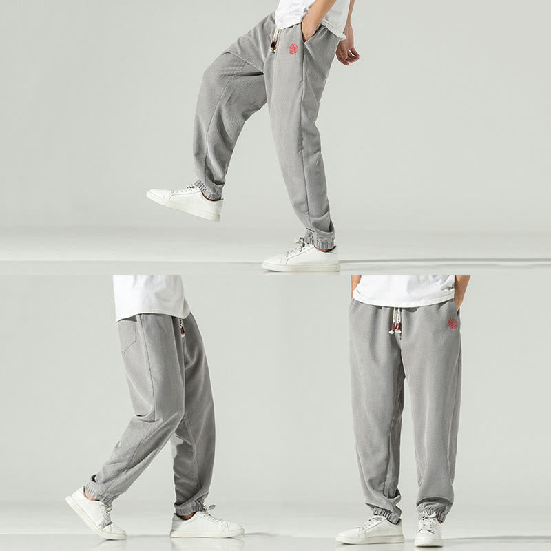 Pantaloni harem da uomo in velluto a coste con ricamo Buddha Stones Fall Plain con tasche - image 22