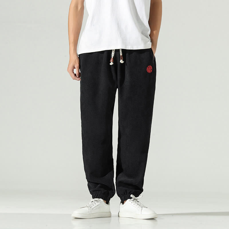 Pantaloni harem da uomo in velluto a coste con ricamo Buddha Stones Fall Plain con tasche - Nero - US/UK/AU46, EU56 (5XL) - image 7