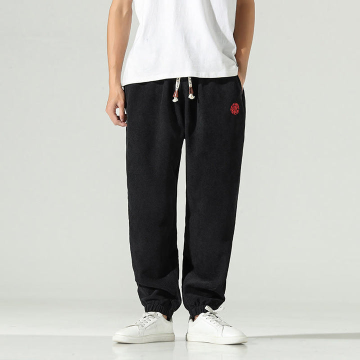 Pantaloni harem da uomo in velluto a coste con ricamo Buddha Stones Fall Plain con tasche - Nero - US/UK/AU46, EU56 (5XL) - image 7