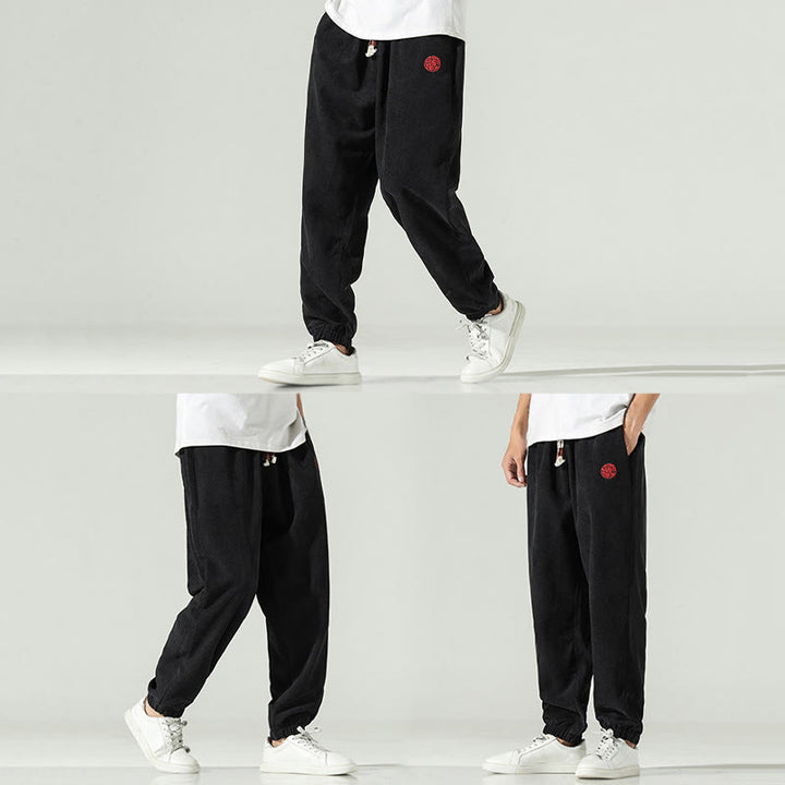 Pantaloni harem da uomo in velluto a coste con ricamo Buddha Stones Fall Plain con tasche - image 16