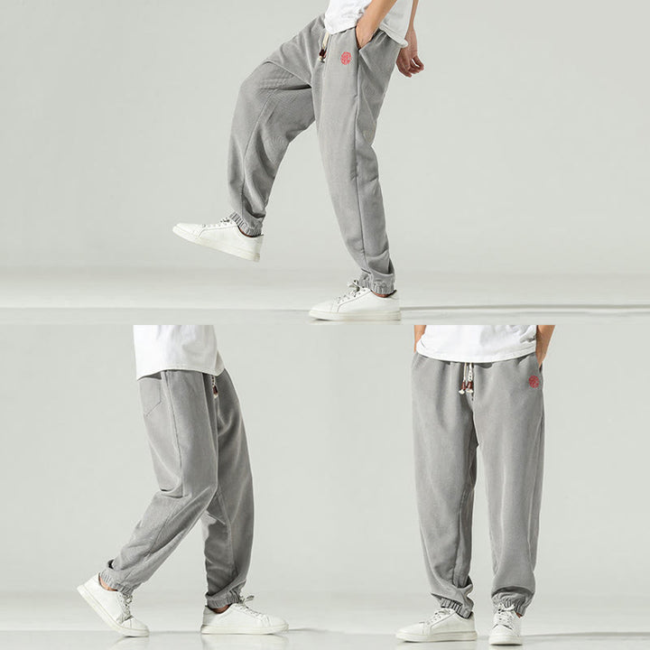 Pantaloni harem da uomo in velluto a coste con ricamo Buddha Stones Fall Plain con tasche - image 22