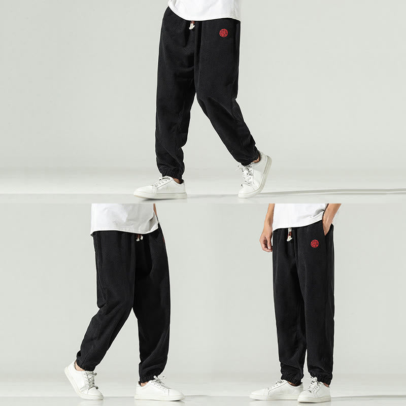 Pantaloni harem da uomo in velluto a coste con ricamo Buddha Stones Fall Plain con tasche - image 16