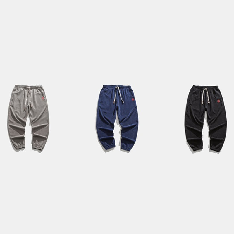 Pantaloni harem da uomo in velluto a coste con ricamo Buddha Stones Fall Plain con tasche - image 24