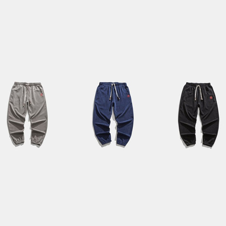 Pantaloni harem da uomo in velluto a coste con ricamo Buddha Stones Fall Plain con tasche - image 24