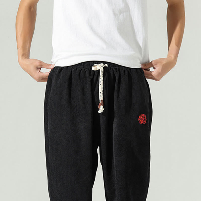 Pantaloni harem da uomo in velluto a coste con ricamo Buddha Stones Fall Plain con tasche - image 12