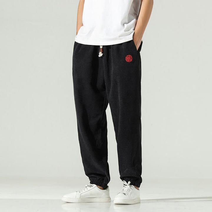 Pantaloni harem da uomo in velluto a coste con ricamo Buddha Stones Fall Plain con tasche - image 8