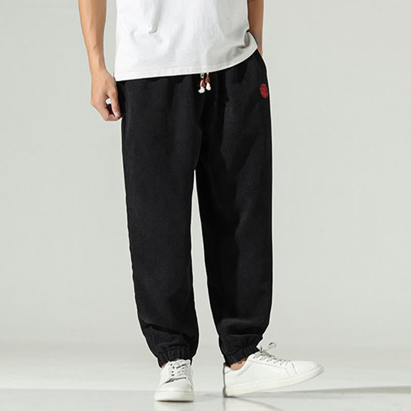 Pantaloni harem da uomo in velluto a coste con ricamo Buddha Stones Fall Plain con tasche - image 11