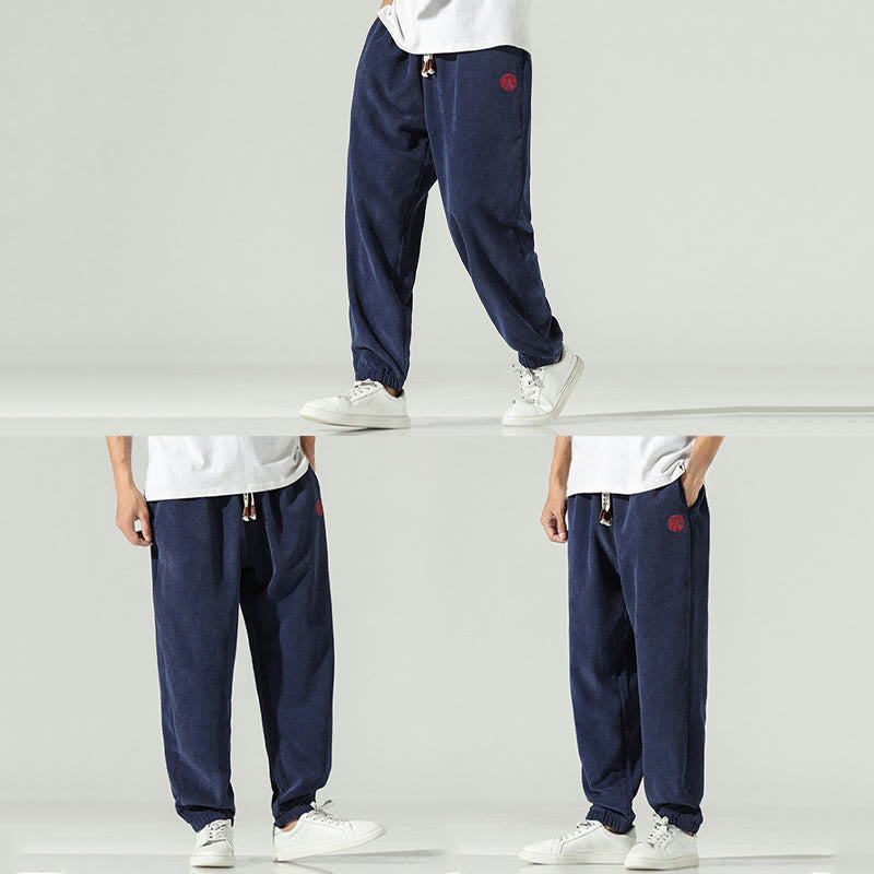 Pantaloni harem da uomo in velluto a coste con ricamo Buddha Stones Fall Plain con tasche - image 5