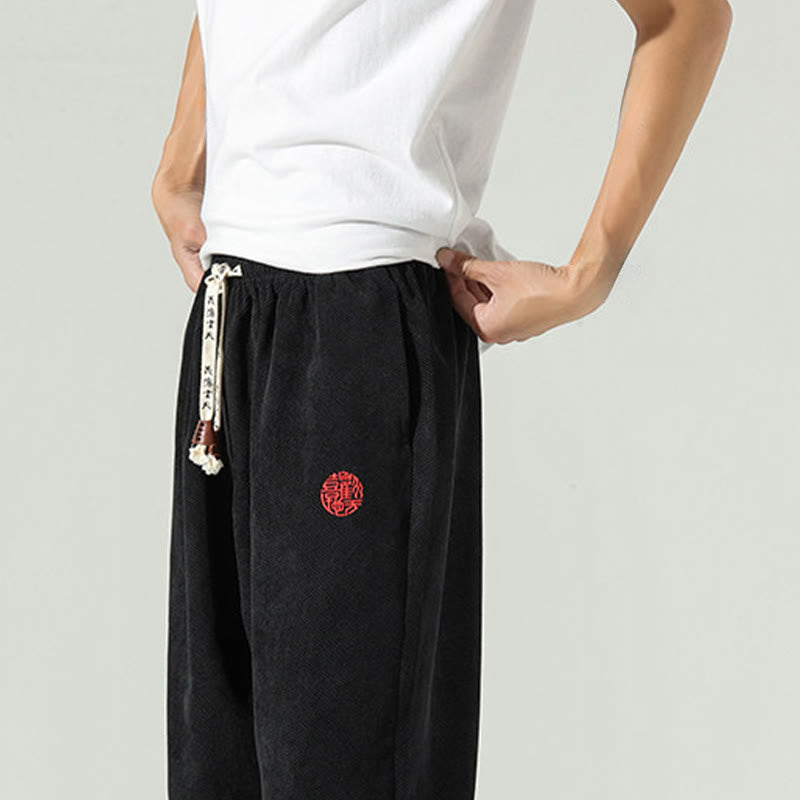 Pantaloni harem da uomo in velluto a coste con ricamo Buddha Stones Fall Plain con tasche - image 13
