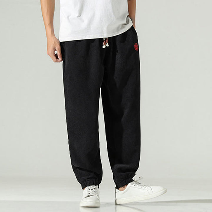 Pantaloni harem da uomo in velluto a coste con ricamo Buddha Stones Fall Plain con tasche - image 11