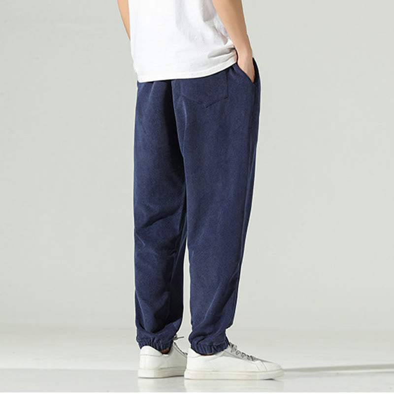 Pantaloni harem da uomo in velluto a coste con ricamo Buddha Stones Fall Plain con tasche - image 3