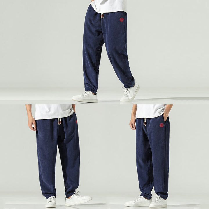 Pantaloni harem da uomo in velluto a coste con ricamo Buddha Stones Fall Plain con tasche - image 5