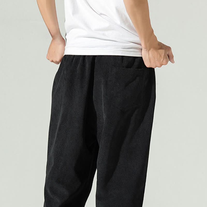 Pantaloni harem da uomo in velluto a coste con ricamo Buddha Stones Fall Plain con tasche - image 14