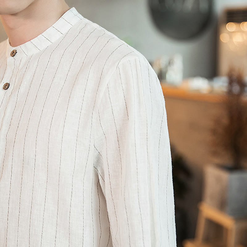 Camicia da uomo in cotone con colletto rialzato, maniche a tre quarti, motivo a quadri Buddha Stones - image 19