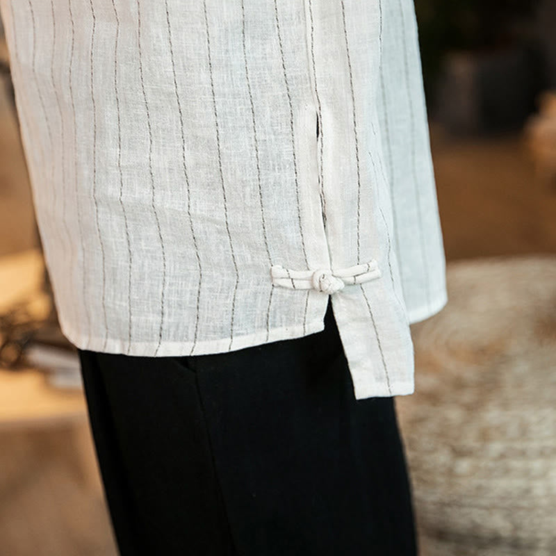 Camicia da uomo in cotone con colletto rialzato, maniche a tre quarti, motivo a quadri Buddha Stones - image 21